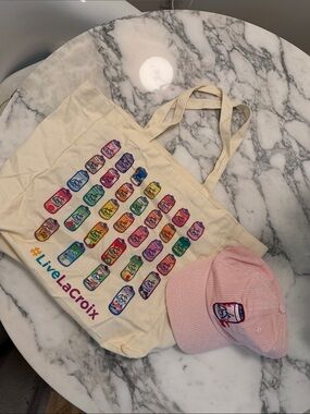 La Croix Sparkling Water Cream Canvas Tote Bag with Colorful Can Print
